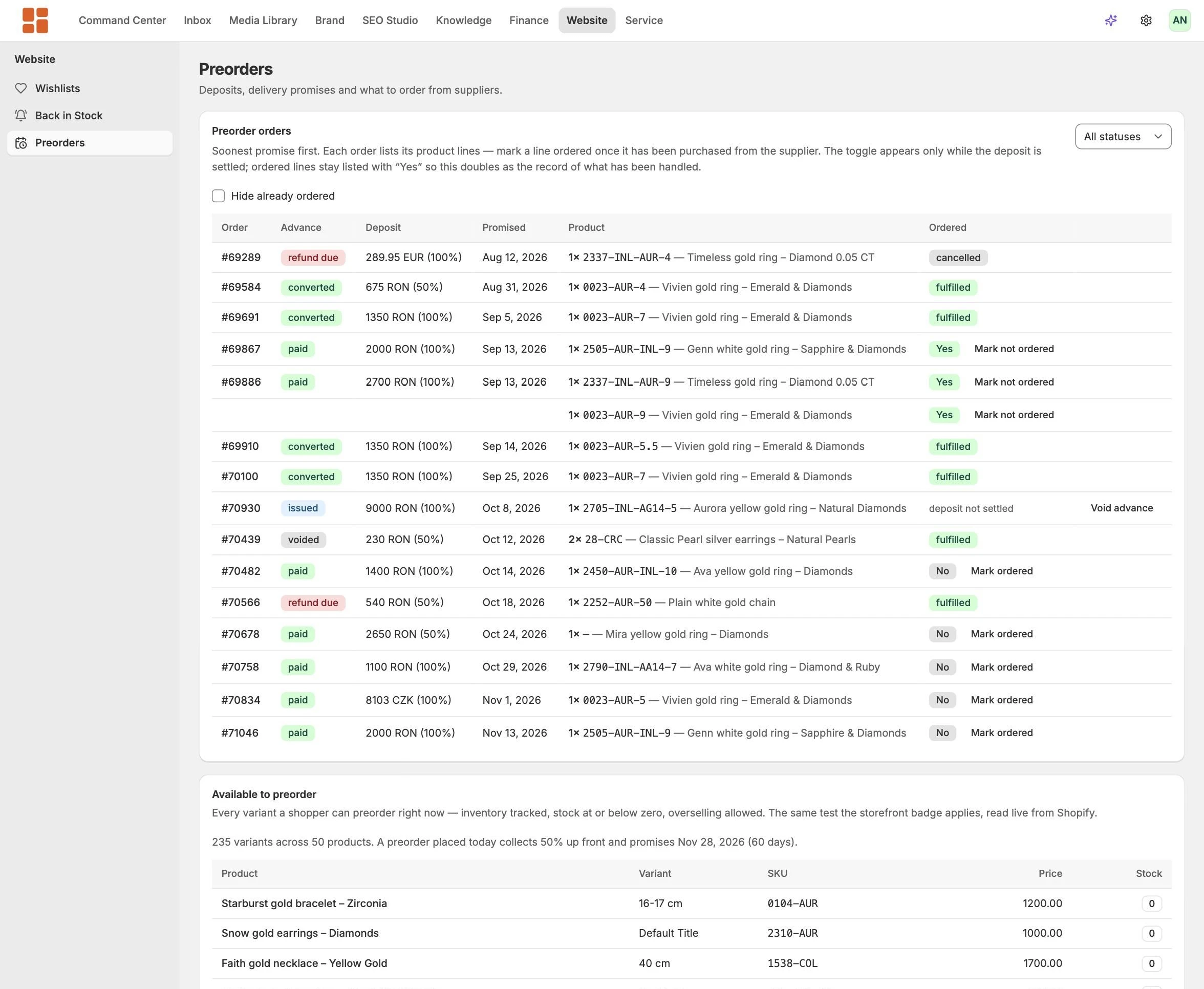 Opvelo preorders app: deposits, promised dates and the list of what to order
